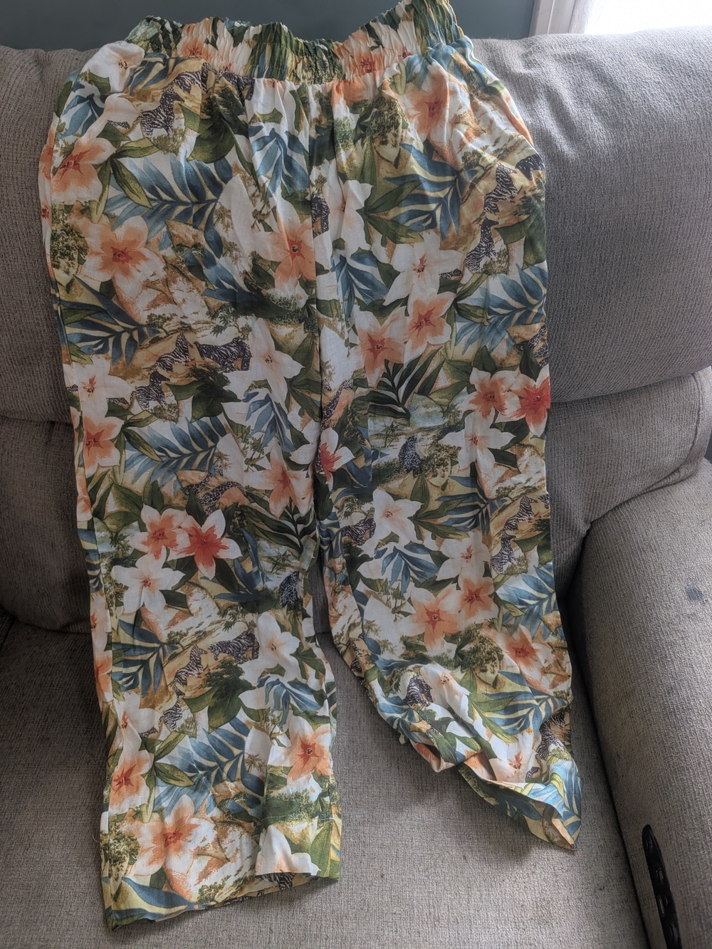 Panama Jack Floral Wide Leg Pull-On Pants in White, Green & Coral